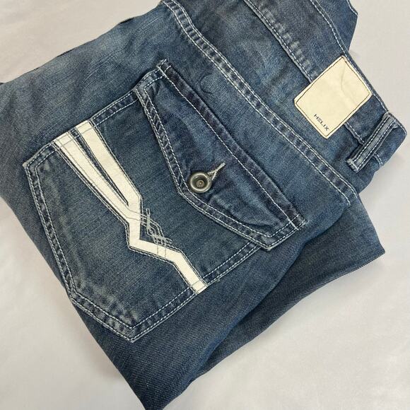 Helix Jeans 36x32 Mens Slim Boot Cut Blue Denim Pants Measures 40x34 Flap Pocket - Picture 1 of 13